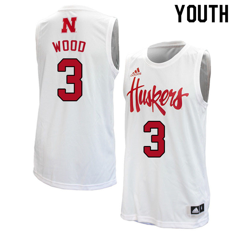 Youth #3 Elijah Wood Nebraska Cornhuskers College Basketball Jerseys Sale-White
